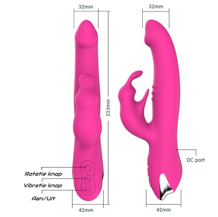 Rabbit Vibrator met Rotatie - Roze - Afbeelding 2