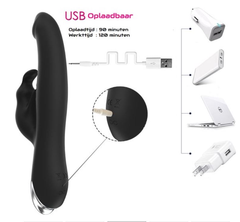 Rabbit Vibrator met Rotatie - Zwart - Afbeelding 3