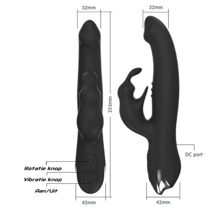 Rabbit Vibrator met Rotatie - Zwart - Afbeelding 4