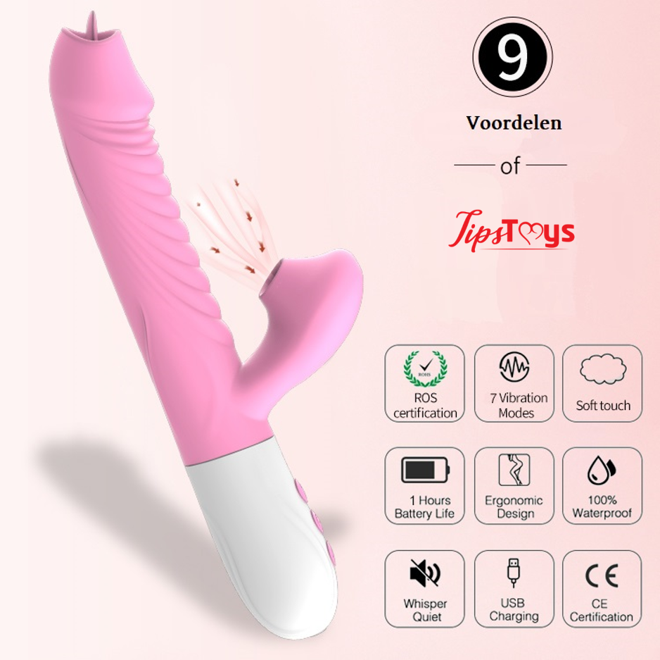 Vibrator met verwarming en Lik/zuig - Roze - Afbeelding 4