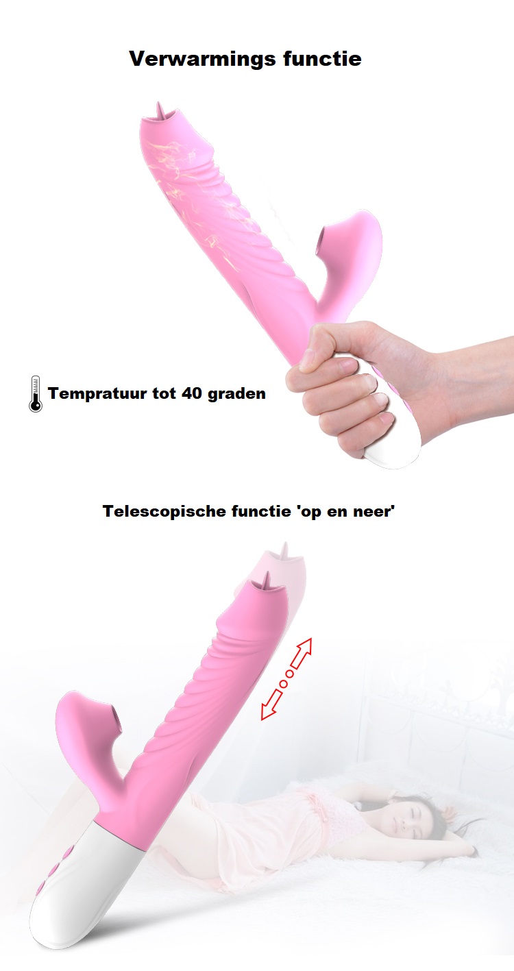 Vibrator met verwarming en Lik/zuig - Roze - Afbeelding 7