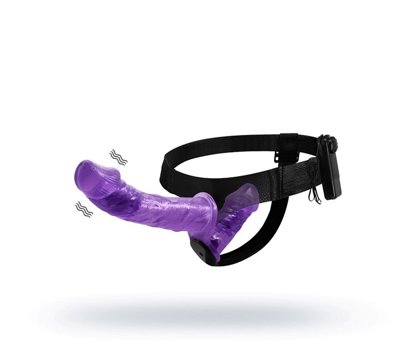 Vibrerende Strap On Voorbind dildo met Harnas - Paars