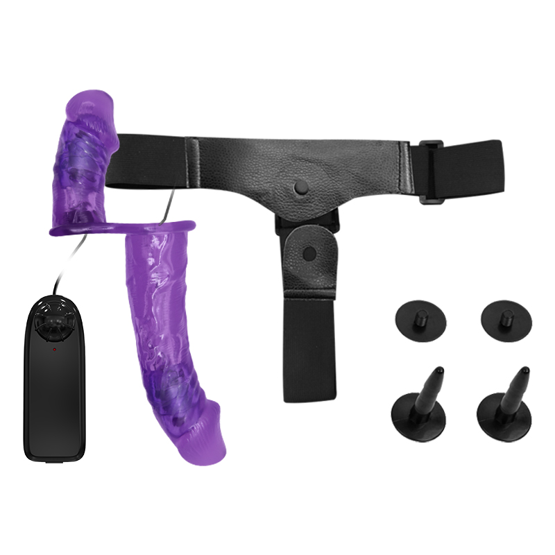 Vibrerende Strap On Voorbind dildo met Harnas - Paars - Afbeelding 4