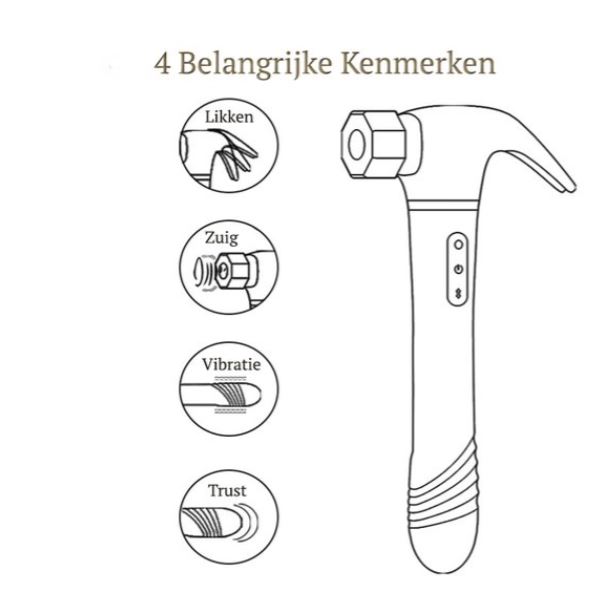 Vibrator Hamer met Zuig - Blauw - Afbeelding 6