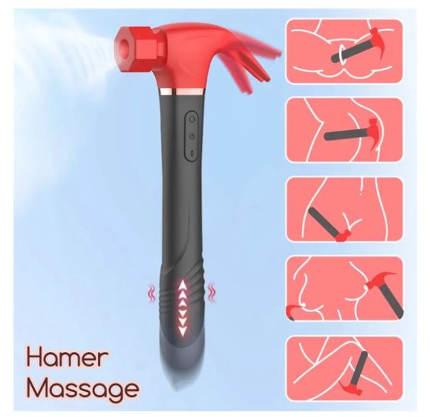 Vibrator Hamer met Zuig - Blauw - Afbeelding 2